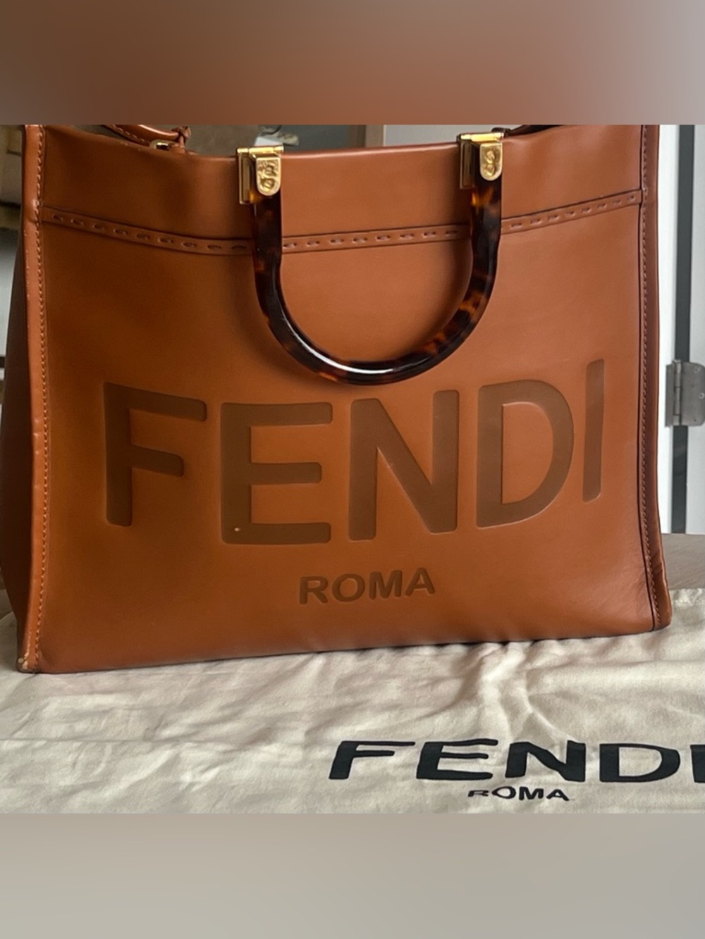 Fendi Leather Sunshine Medium Brown Tote